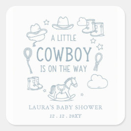 Little Cowboy Boy Baby Shower スクエアシール