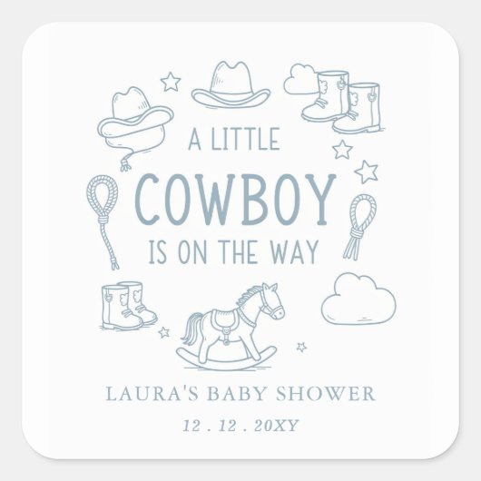 Little Cowboy Boy Baby Shower スクエアシール (正面)