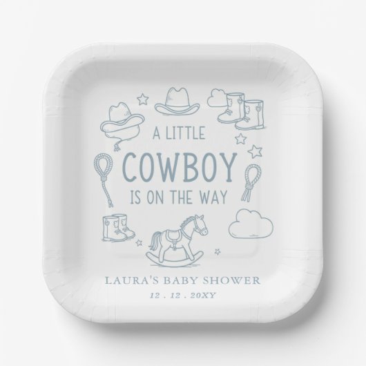 Little Cowboy Boy Baby Shower ペーパープレート (正面)