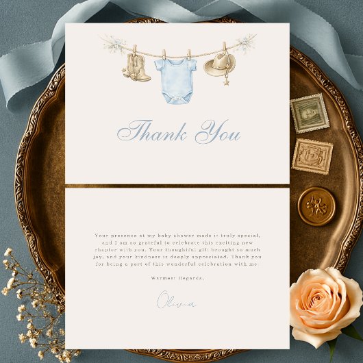 Little Cowboy Clothesline Baby Shower サンキューカード
