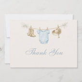 Little Cowboy Clothesline Baby Shower サンキューカード (正面)