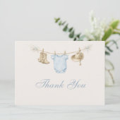 Little Cowboy Clothesline Baby Shower サンキューカード (スタンド正面)