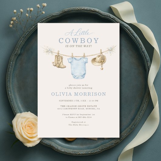 Little Cowboy Clothesline Baby Shower 招待状
