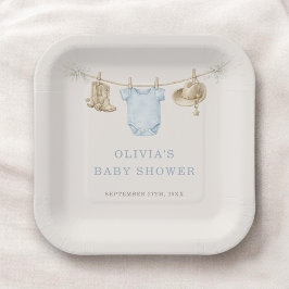 Little Cowboy Clothesline Baby Shower Party ペーパープレート