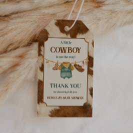 Little Cowboy Cow Western Clothesline Baby Shower ギフトタグ