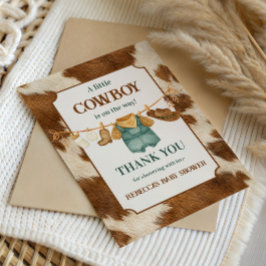 Little Cowboy Cow Western Clothesline Baby Shower サンキューカード
