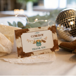 Little Cowboy Cow Western Clothesline Baby Shower サンキューカード
