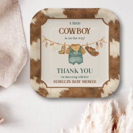 Little Cowboy Cow Western Clothesline Baby Shower ペーパープレート