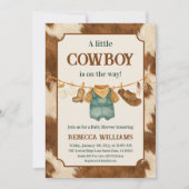 Little Cowboy Cow Western Clothesline Baby Shower 招待状 (正面)