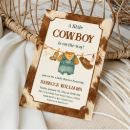 Little Cowboy Cow Western Clothesline Baby Shower 招待状