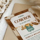 Little Cowboy Cow Western Clothesline Baby Shower 招待状