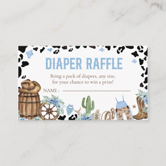 Little Cowboy Diaper Raffle, Western Baby Shower エンクロージャーカード (正面)