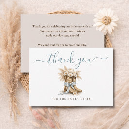Little Cowboy Elegant Blue Bow Boy Baby Shower サンキューカード