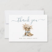 Little Cowboy Elegant Blue Bow Boy Baby Shower サンキューカード (正面)