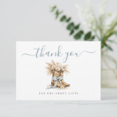 Little Cowboy Elegant Blue Bow Boy Baby Shower サンキューカード (スタンド正面)