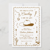 Little Cowboy Hand Drawn West Western Baby Shower 招待状 (正面)