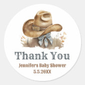  little cowboy hat baby shower thank you western ラウンドシール (正面)