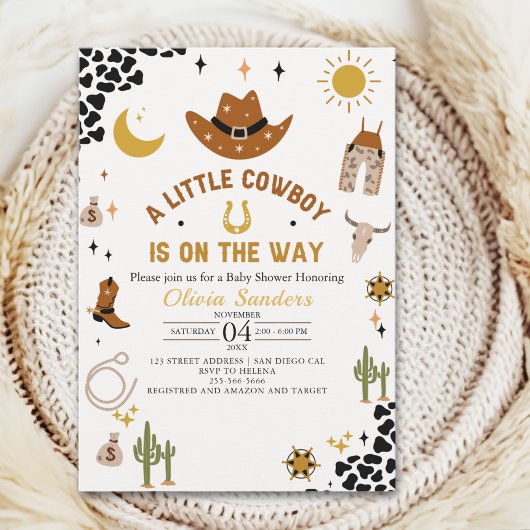 Little Cowboy is On the Way Western Baby Shower 招待状