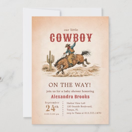 Little Cowboy On The Way Baby Shower 招待状 (正面)