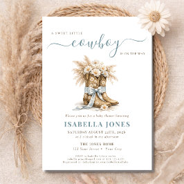 Little Cowboy On The Way Blue Western Baby Shower 招待状