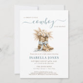 Little Cowboy On The Way Blue Western Baby Shower 招待状 (正面)