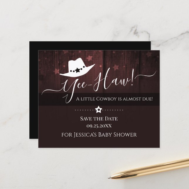 Little Cowboy Western Baby Shower日付を保存 (正面/裏面インサイチュ)