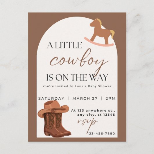  Little Cowboy Western Baby Shower Invitation ポストカード (正面)