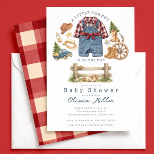 Little Cowboy Western Baby Shower Invitation 招待状
