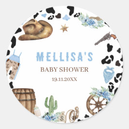 Little Cowboy Western Blue Baby Shower ラウンドシール