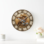 Little Cowgirl and Baby Calf Rustic Farmhouse ラージ壁時計 (ホーム)