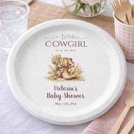 Little Cowgirl Elegant Western Girl Baby Shower ペーパープレート