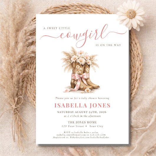 Little Cowgirl On The Way Pink Western Baby Shower 招待状