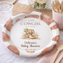 Little Cowgirl Rustic Cowhide Girl Baby Shower ペーパープレート