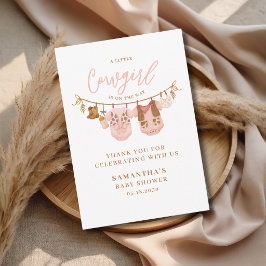 Little Cowgirl Western Clothesline Baby Shower サンキューカード