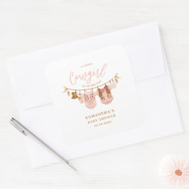 Little Cowgirl Western Clothesline Baby Shower スクエアシール