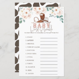Little Cowgirl Western Floral Baby Word Scramble