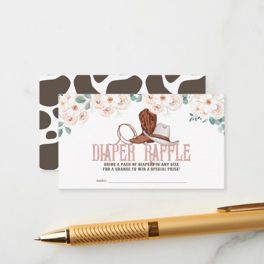 Little Cowgirl Western Floral Diaper Raffle Ticket エンクロージャーカード (正面/裏面インサイチュ)