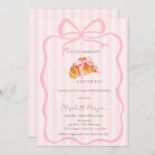 Little Croissant Pink Bow Pink Stripes Baby Shower 招待状 (正面/裏面)