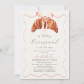Little Croissant Pink Bow Ribbon Girl Baby Shower 招待状 (正面)