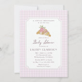 Little Croissant Pink Gingham French Baby Shower 招待状 (正面)