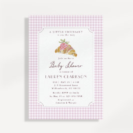 Little Croissant Pink Gingham French Baby Shower 招待状