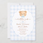 Little Cub Blue Gingham Baby Shower Invite 招待状 (正面)
