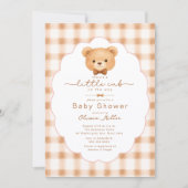 Little Cub Neutral Gingham Baby Shower 招待状 (正面)
