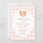 Little Cub Pink Gingham Baby Shower Invite 招待状 (正面)