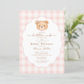 Little Cub Pink Gingham Baby Shower Invite 招待状 (スタンド正面)