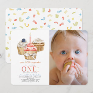 Little Cupcake Girl 1st Birthday Photo 招待状