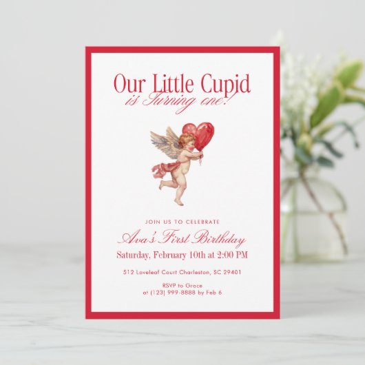 Little Cupid First Birthday Valentine 招待状 (スタンド正面)
