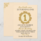 Little Cutie ゴールド フラワー 1歳の誕生日招待状C 招待状 (正面/裏面)