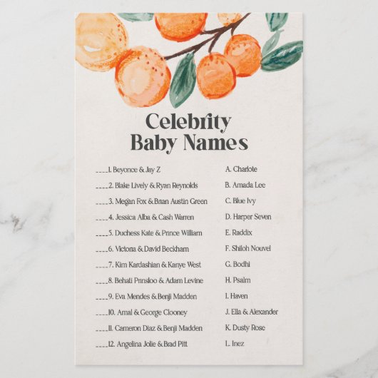 little cutie baby shower celebrity baby name game  (正面)