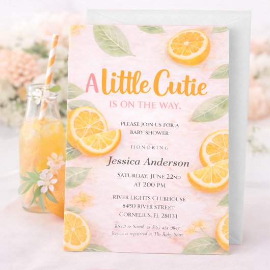 Little Cutie Baby Shower Invitation Citrus Orange 招待状